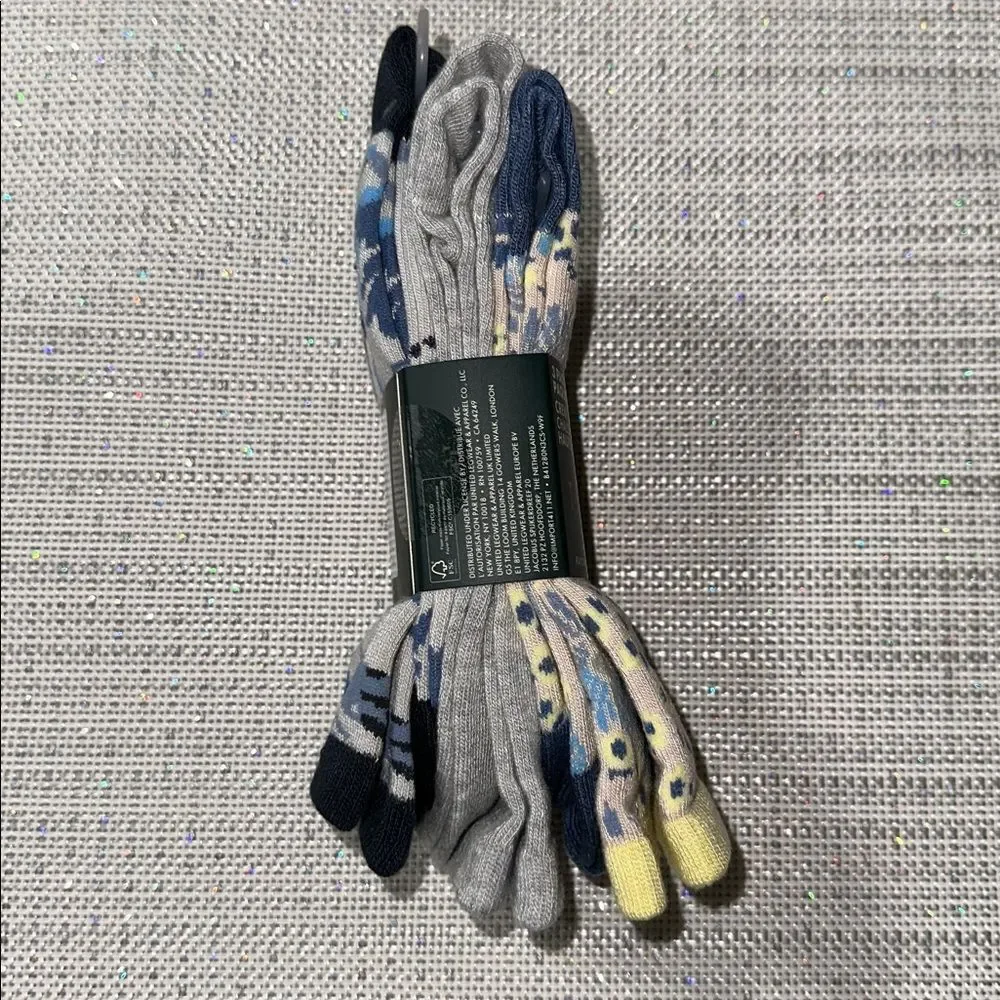 Ted Baker Blue Yellow Floral Dress Crew cut Knit Bamboo Blend Socks 3 pack